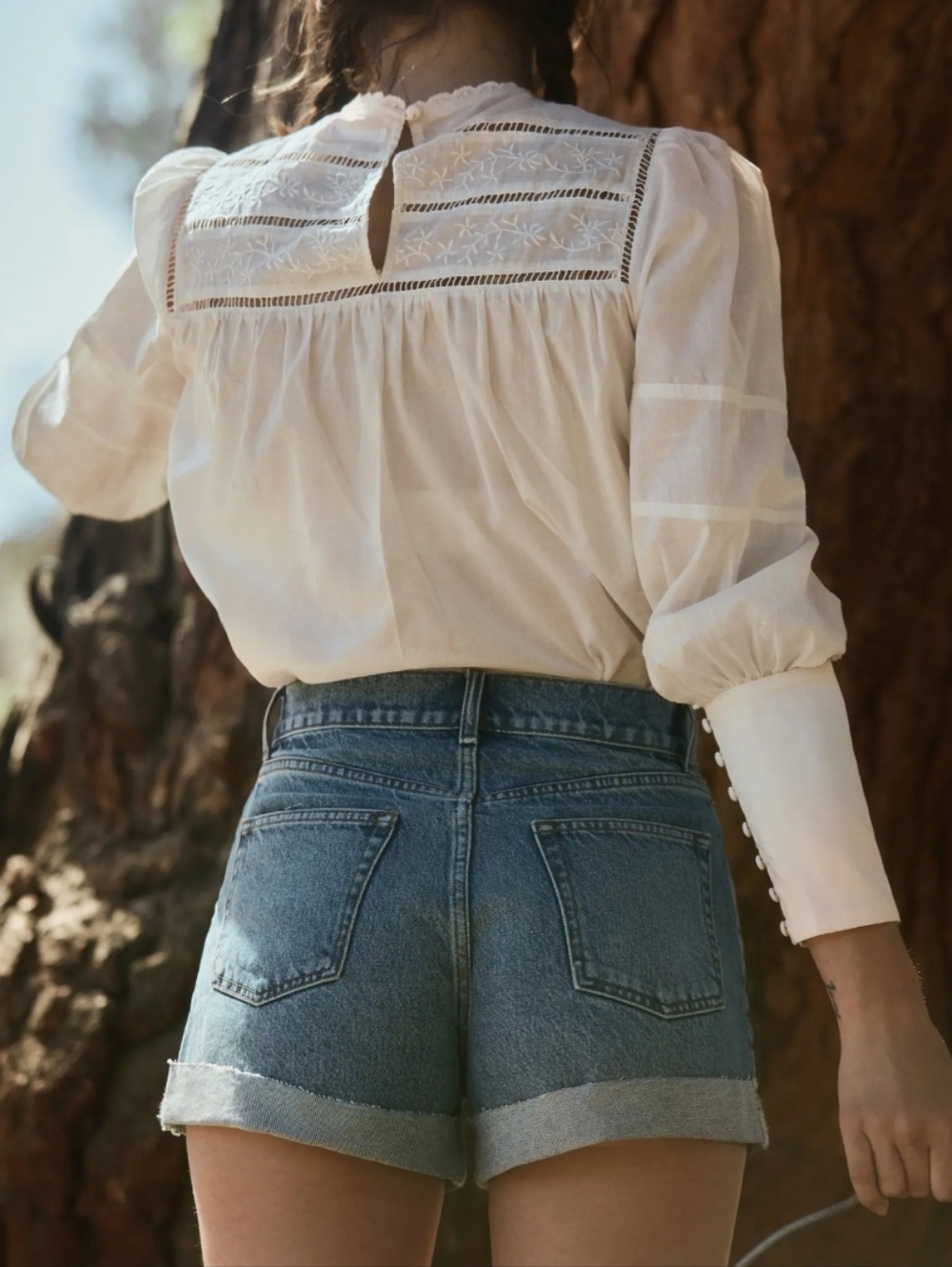 REFORMATON Charlie High Rise Cuffed Denim Shorts 28